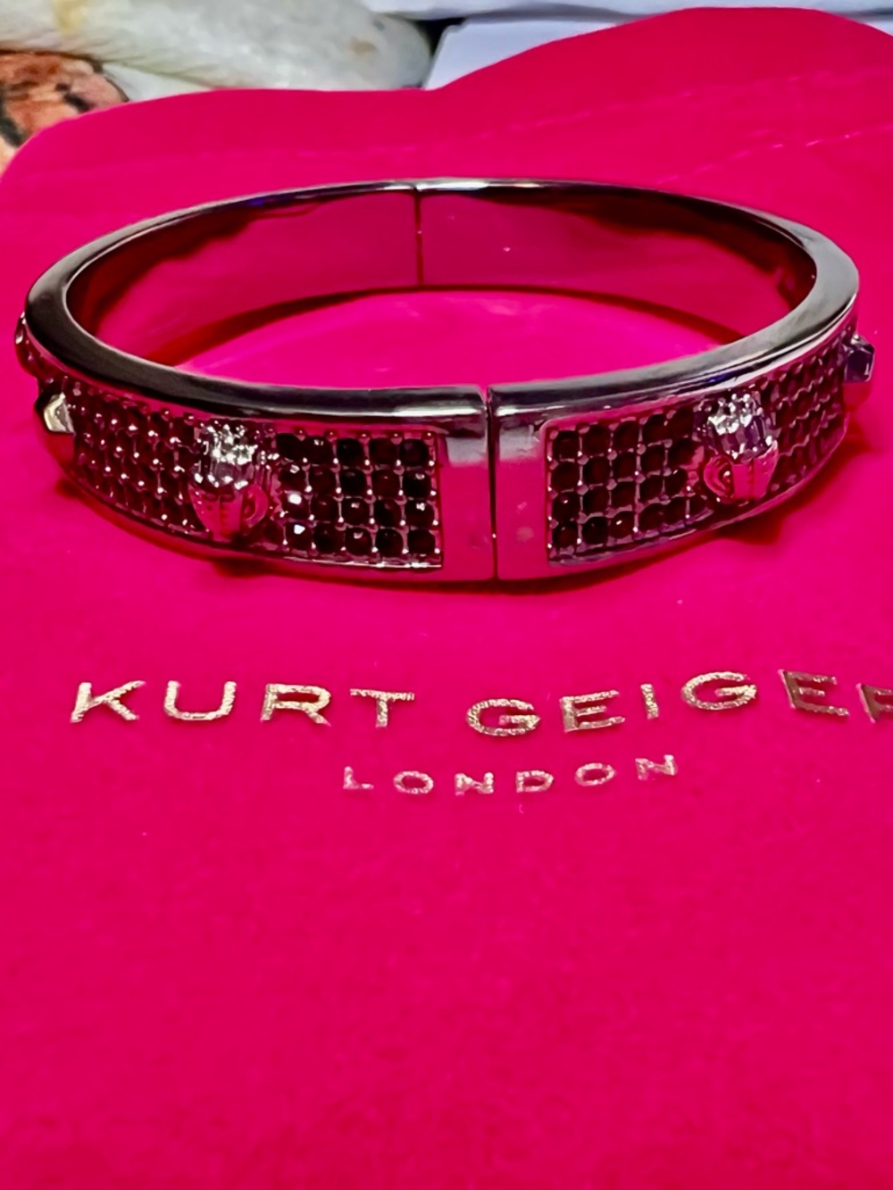 Kurt Geiger Gunmetal Crystal Accent Bangle with Stud Details NWT - Picture 4 of 4